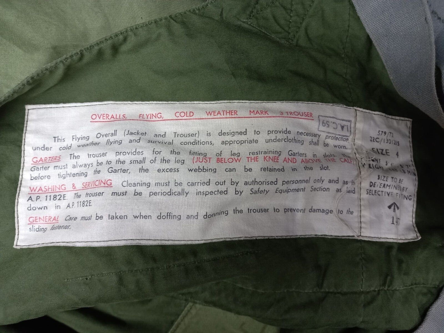 Original Vintage Issue Aircrew Jet Pilot Olive Green Cold Weather MK3 Trousers