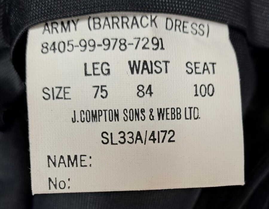 British Army Military Issue Forces Issue Green Barrack Dress Trousers - 84 CM