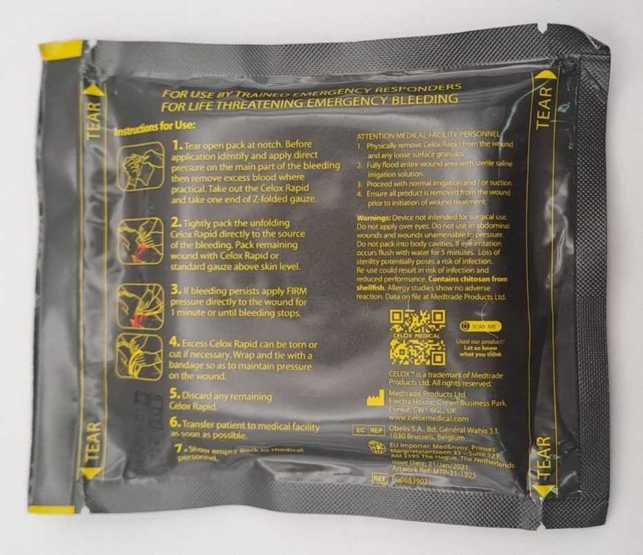 New Celox Rapid Z-Fold Gauze 1.5m IFAK Quikclot Bandage Exp - 2026 Medic