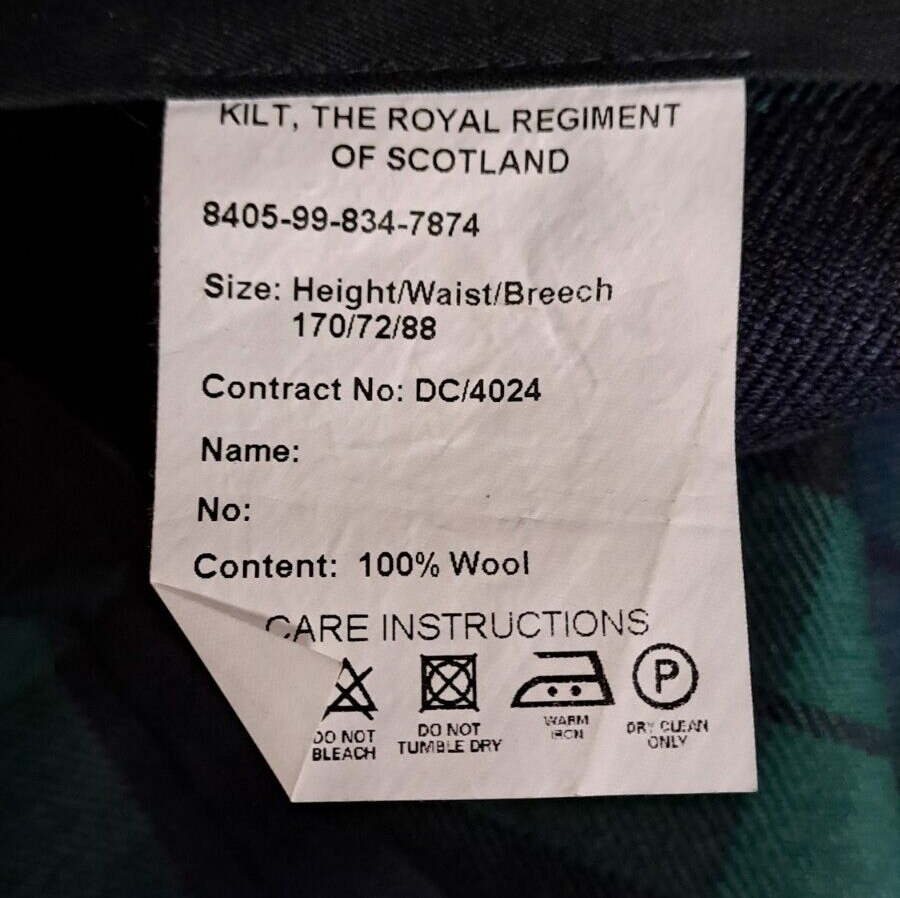 Genuine British Army Military The Royal Regiment of Scotland Kilt RRS - 170/72