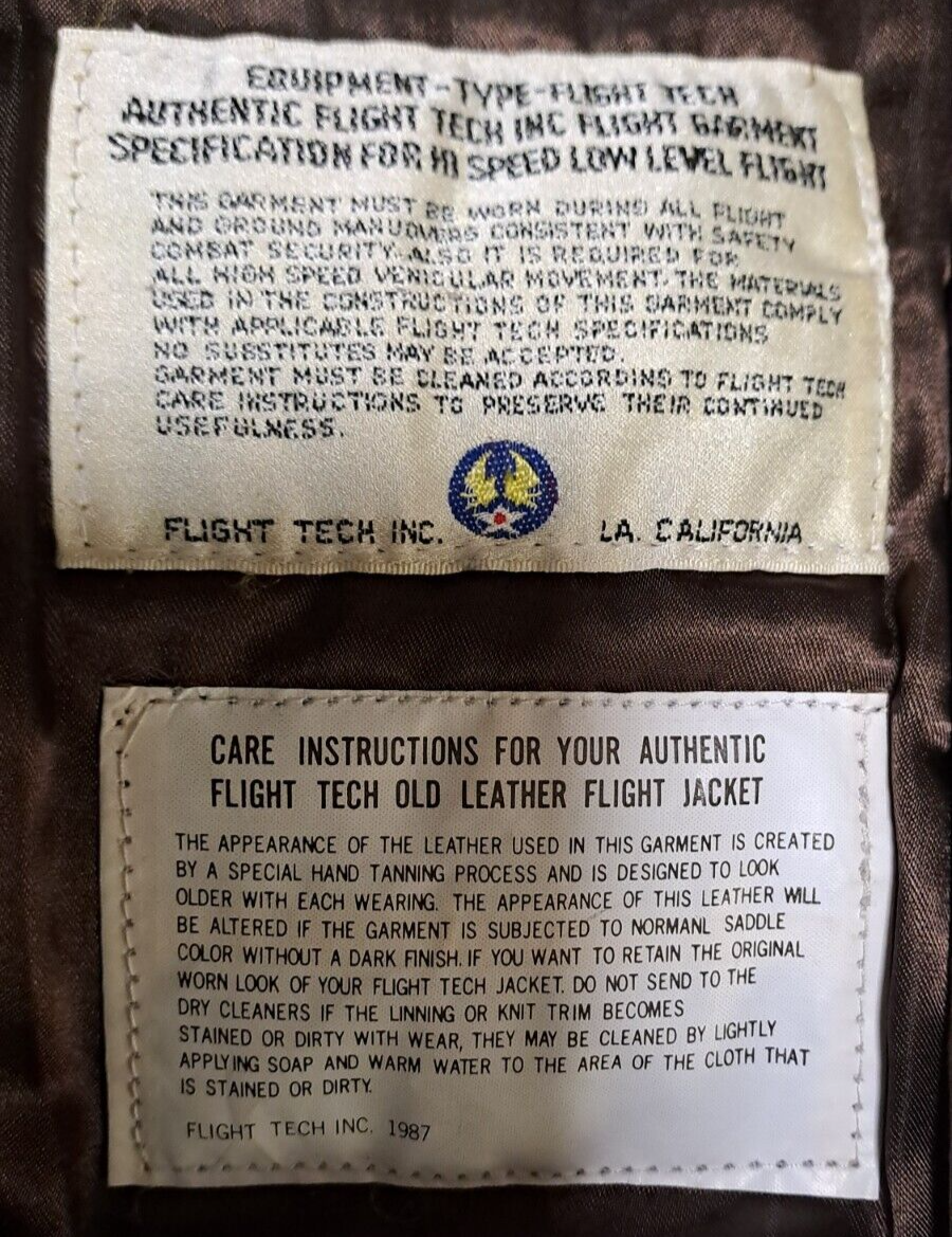 Genuine US Air Force Flight Tech Type A-2E Brown Leather Bomber Jacket - Small