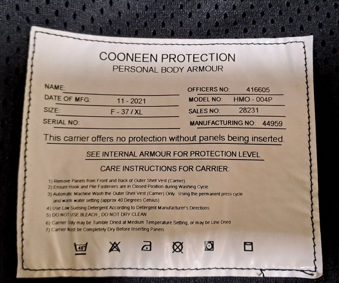 Genuine Ex Police Cooneen Protection Body Armour Vest Ballistic Hi Viz