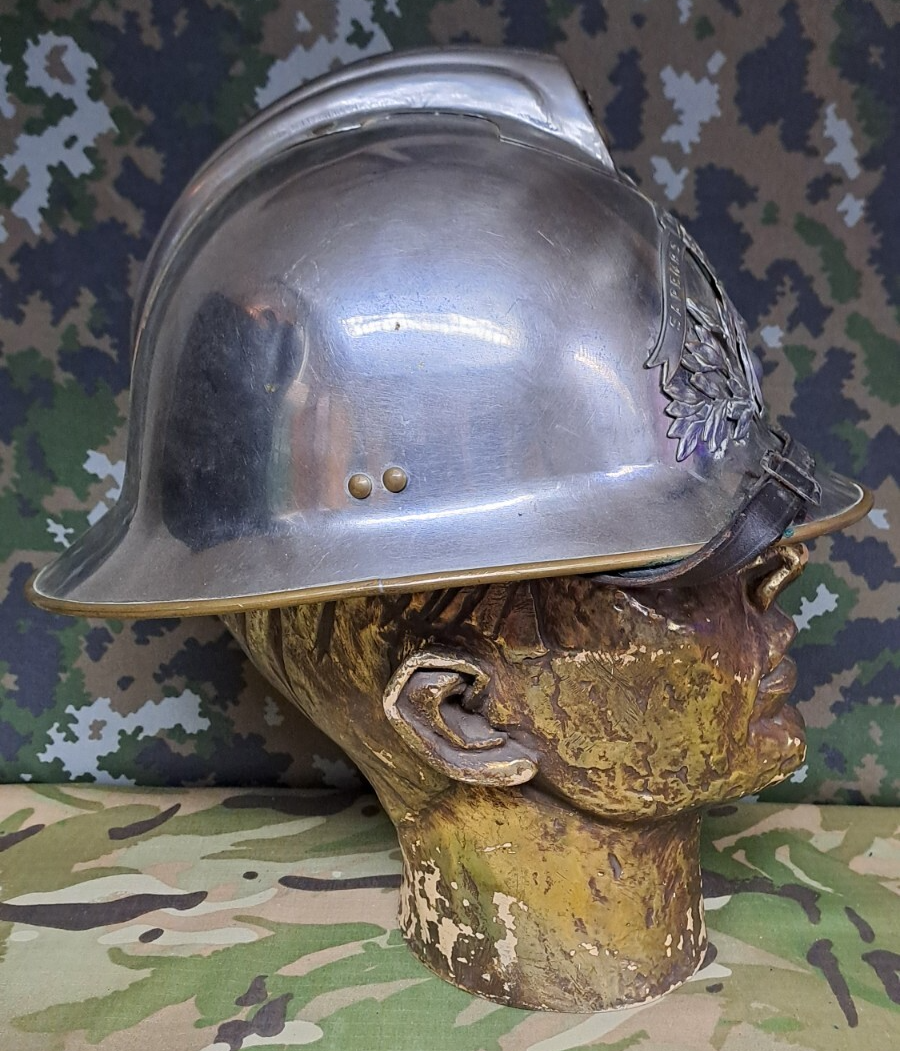 Original Antique FRENCH SAPEURS POMPIERS FIREMAN’S HELMET Vendee Fire Service