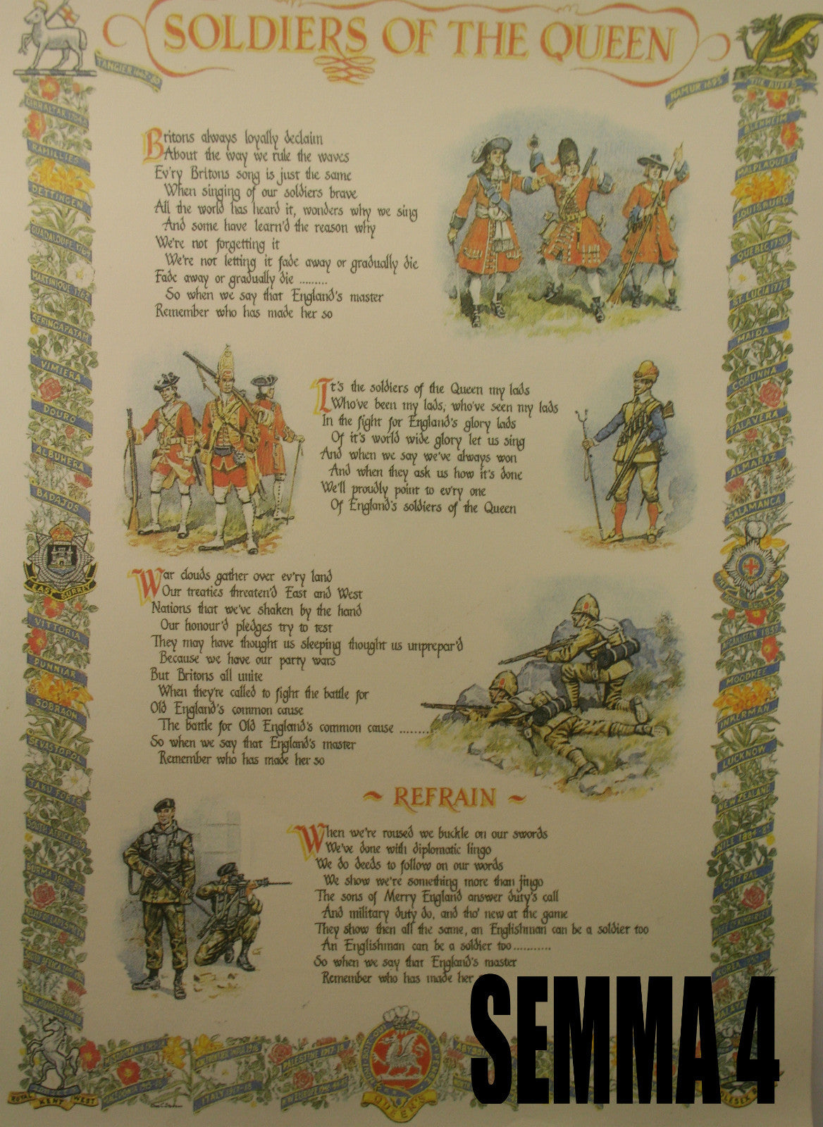 Soldiers of the Queen (Queen's Regiment) Quick March Printed Song Sheet (Lyrics)