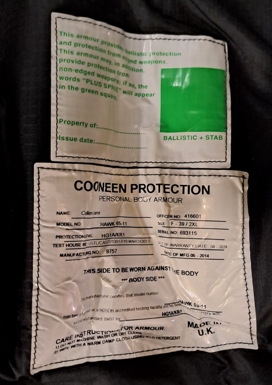 Genuine Ex Police Surplus Hawk Covert Body Armour Vest Ballistic Hi Viz - XL