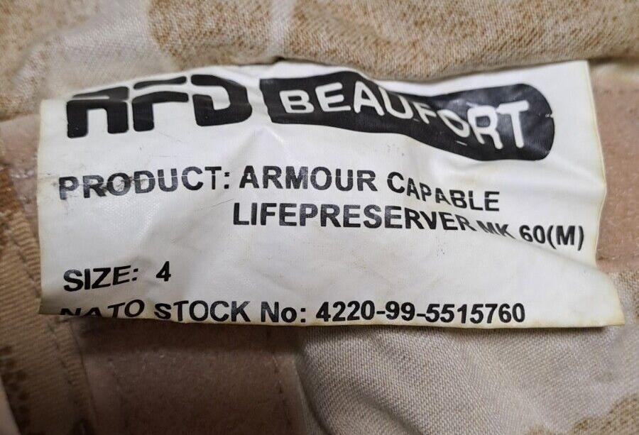 RARE Original RAF Desert DPM MK60 Life Preserver Armour Capable Vest Size 4