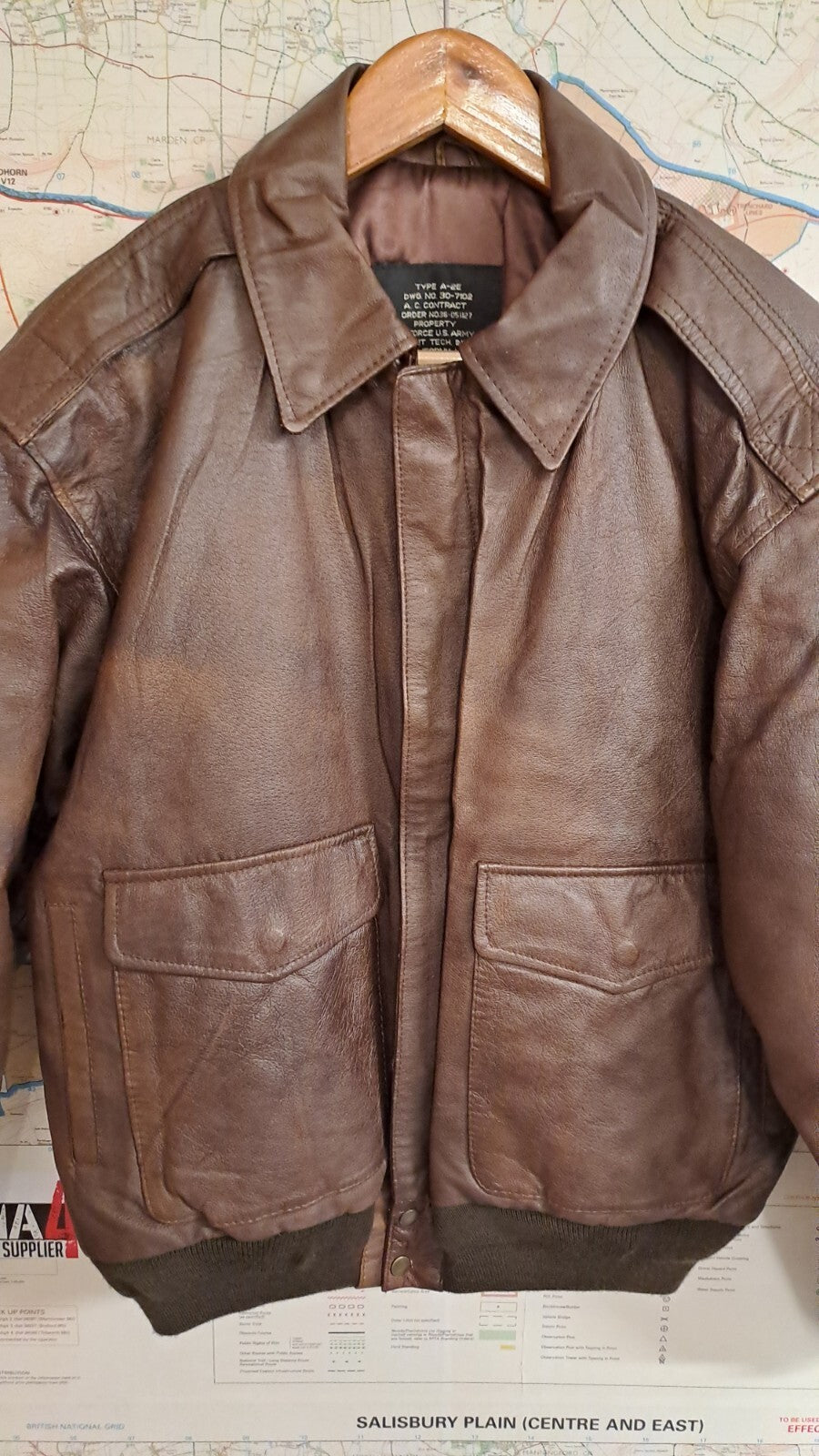 Genuine US Air Force Flight Tech Type A-2E Brown Leather Bomber Jacket - Small