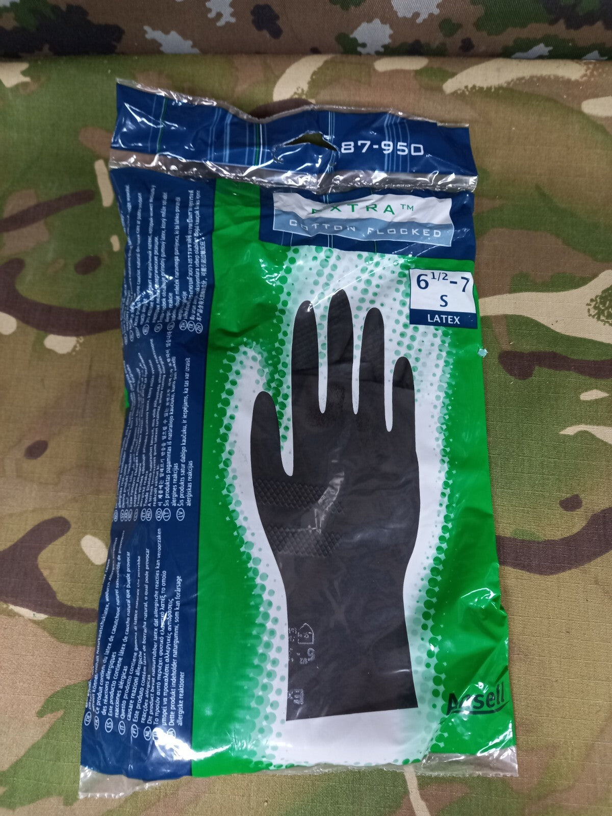 Ansell Extra 87-950 Cotton Flocked NATURAL LATEX Gloves Size 6.5 -7 NEW SEALED