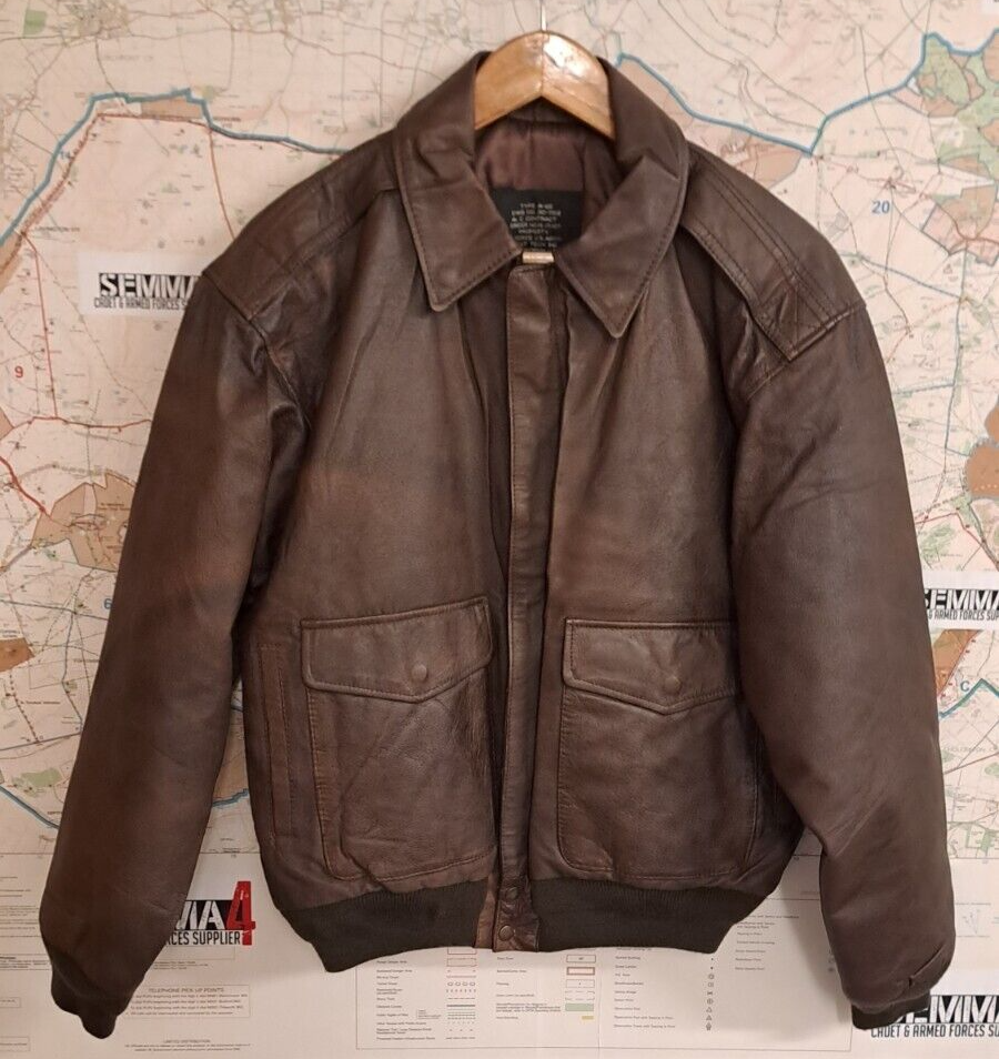 Genuine US Air Force Flight Tech Type A-2E Brown Leather Bomber Jacket - Small
