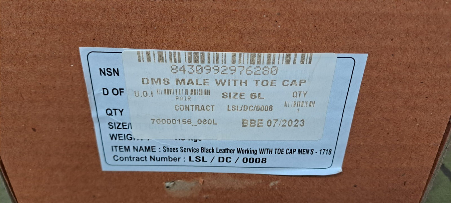 NEW Genuine British Army Issue Black Leather Men's Service Shoes w Toe Caps - 6