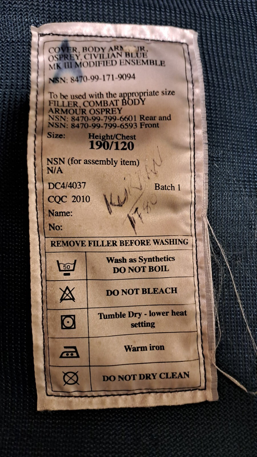 Army Blue Press Civilian Tactical Body Armour MK3 Osprey Vest - 190/120