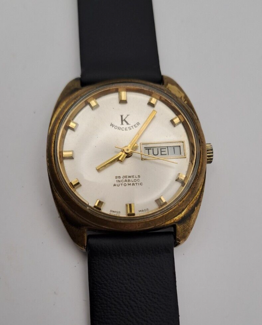 Rare Vintage K Worcester 25 Jewels Automatic Wristwatch Working Swiss Made
