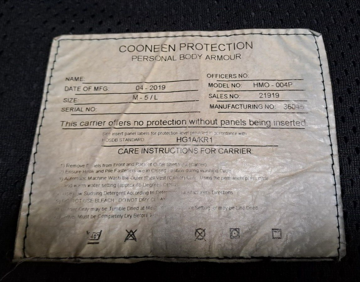 Genuine Ex Police Cooneen Protection Body Armour Vest Ballistic Hi Viz - L