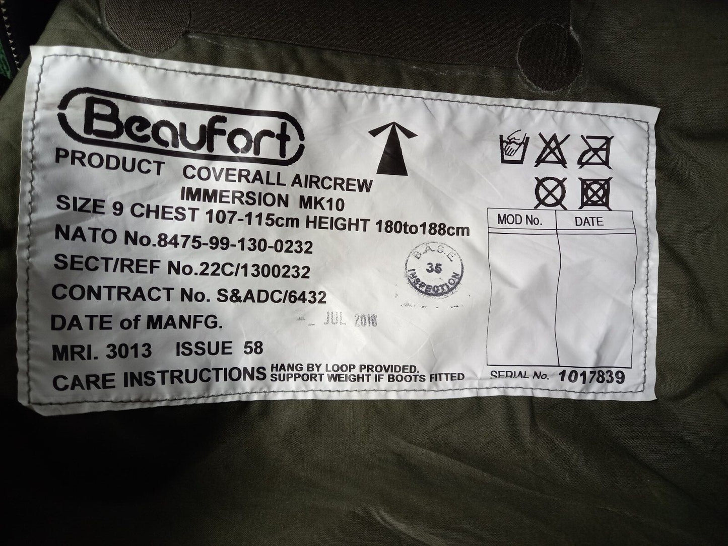 Beaufort Aircrew Jet Pilot Immersion Coverall MK10 Suit Green Army Issue - 9