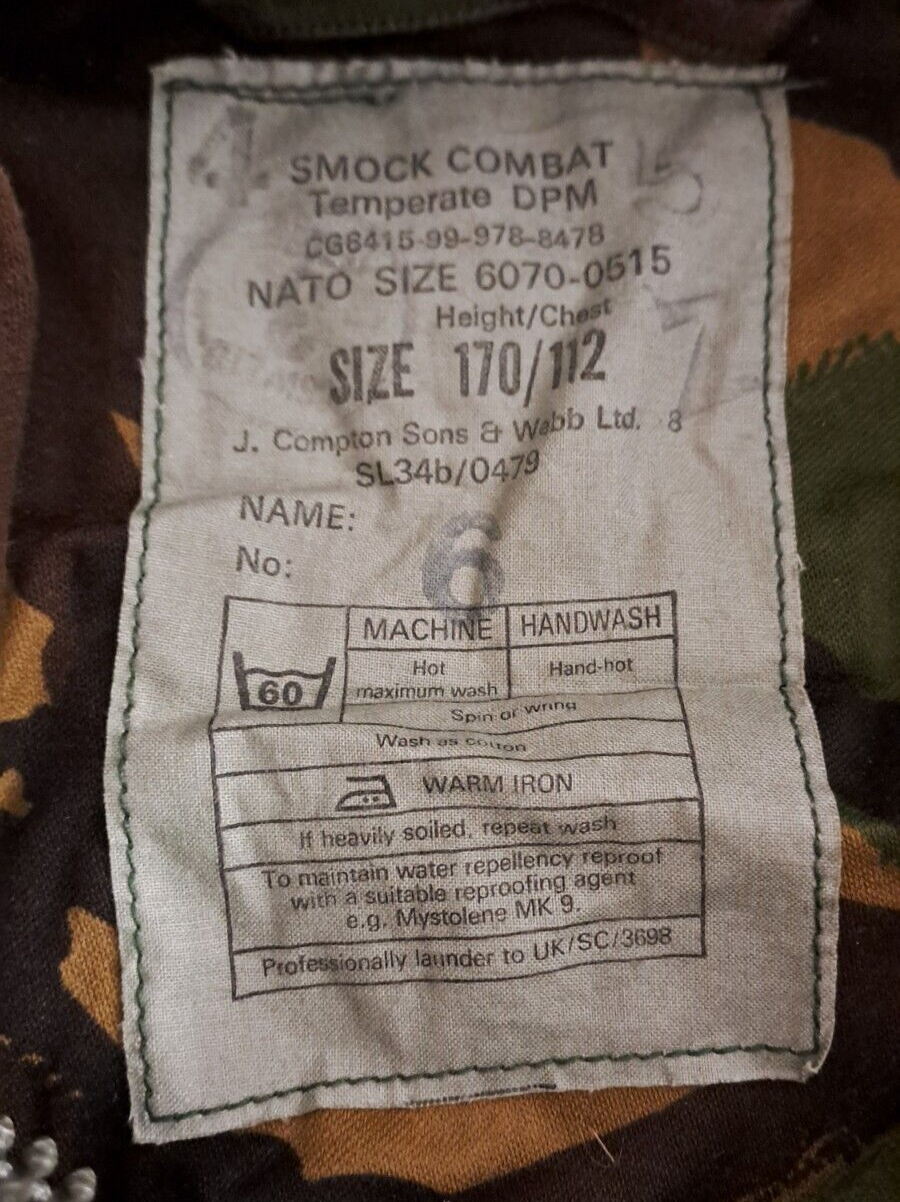 VINTAGE COLD WAR ERA BRITISH ARMY MILITARY DPM CAMO COMBAT SMOCK JACKET 170/112