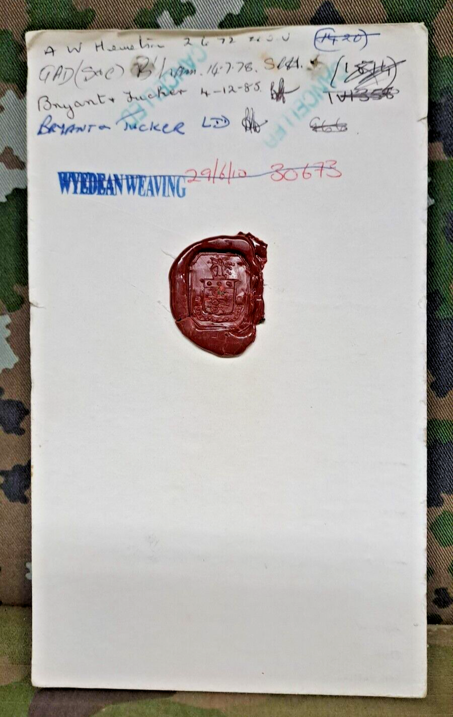 Genuine Vintage British Army Inspectorate of Stores Cloth Badge Sample Card 1962