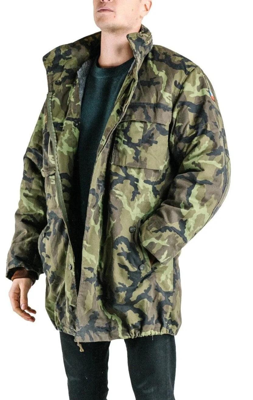 Rare Genuine Czech Army Military Camo M95 Parka Jacket Coat with Fur Liner