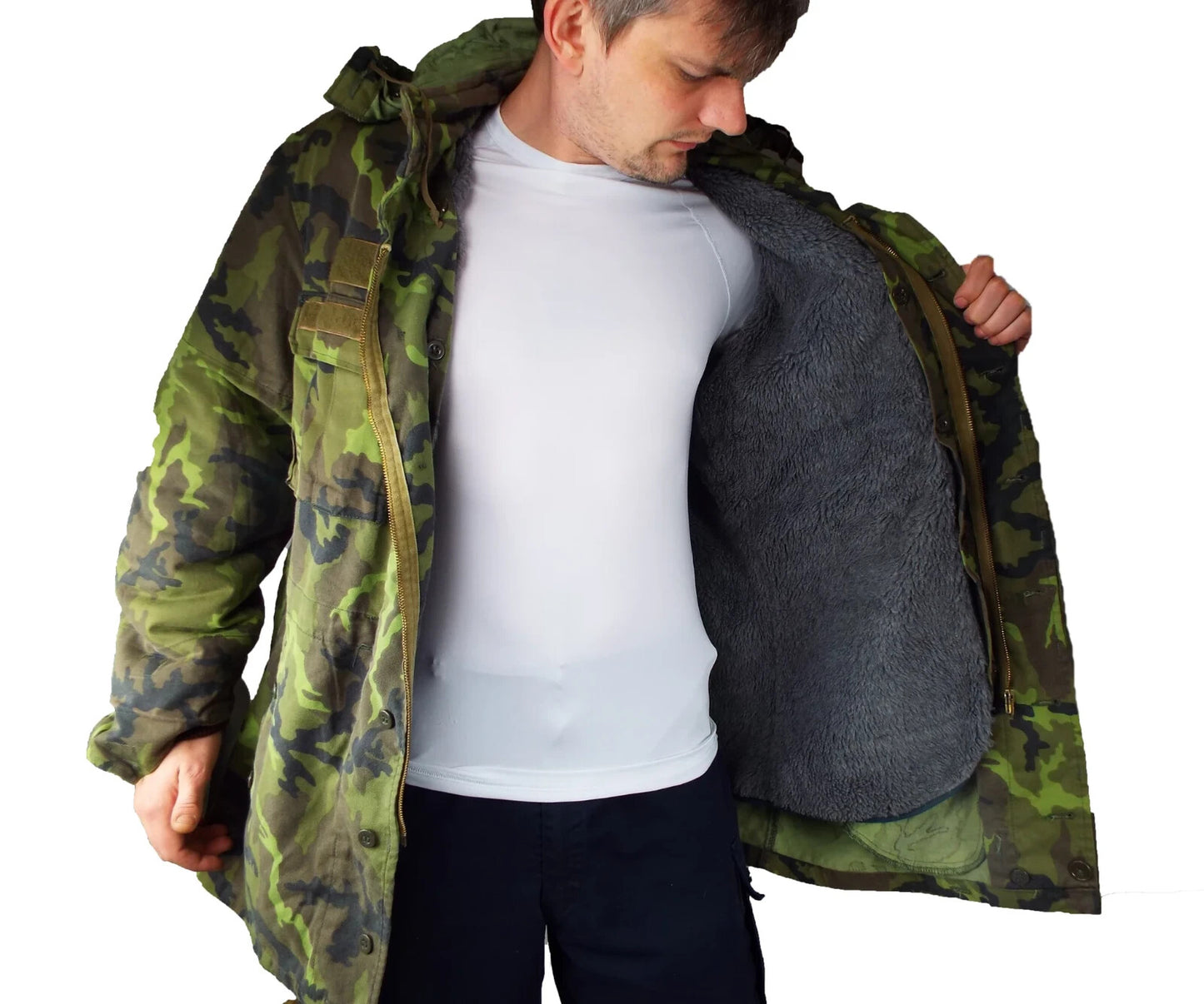 Rare Genuine Czech Army Military Camo M95 Parka Jacket Coat with Fur Liner