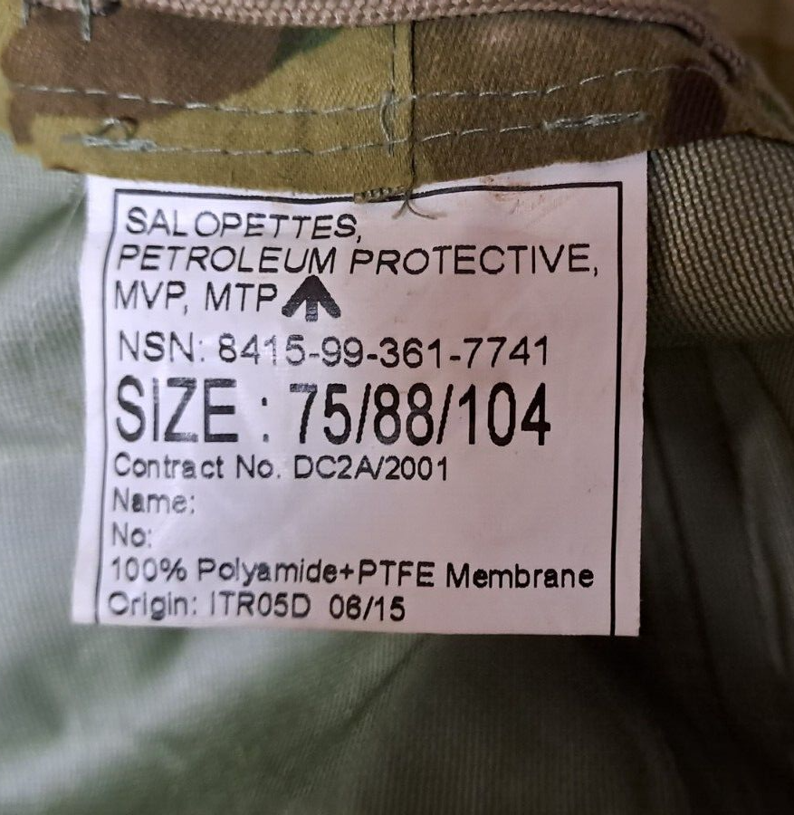 New MTP Salopettes Trousers Protective Petroleum MVP British Army - 75/88/104 -