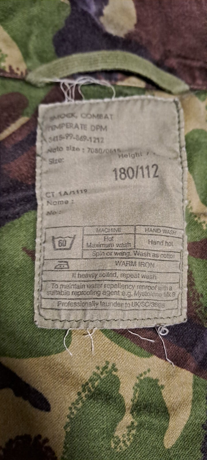 VINTAGE COLD WAR ERA BRITISH ARMY MILITARY DPM CAMO COMBAT SMOCK JACKET 180/112