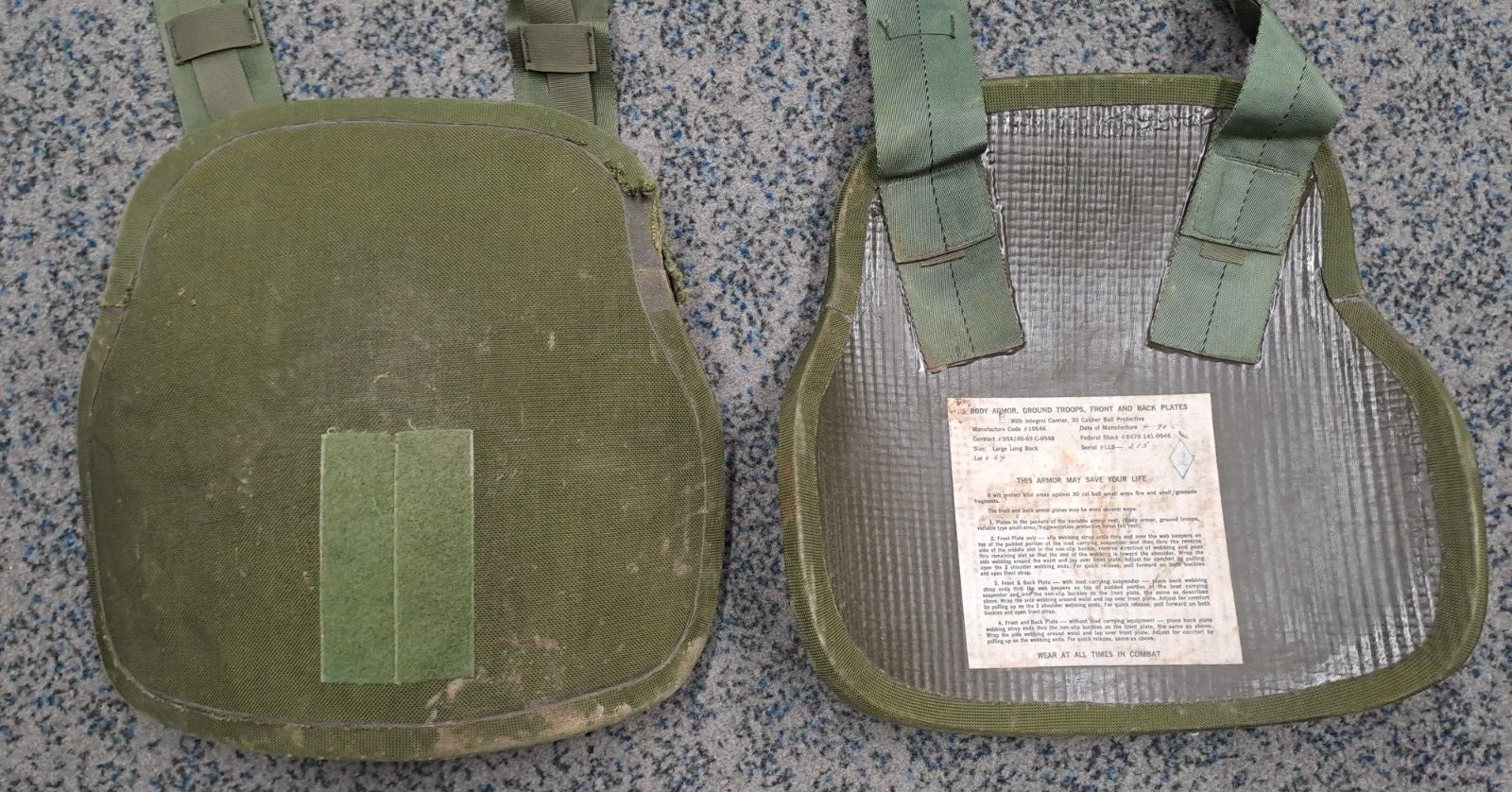 Rare US Army Military Vietnam Era Body Variable Armour Ground Troop Plates Set