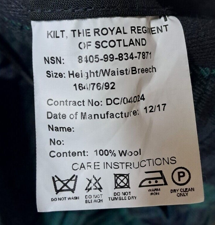 Kilt RRS Genuine British Army The Royal Regiment of Scotland New / Un-Issued