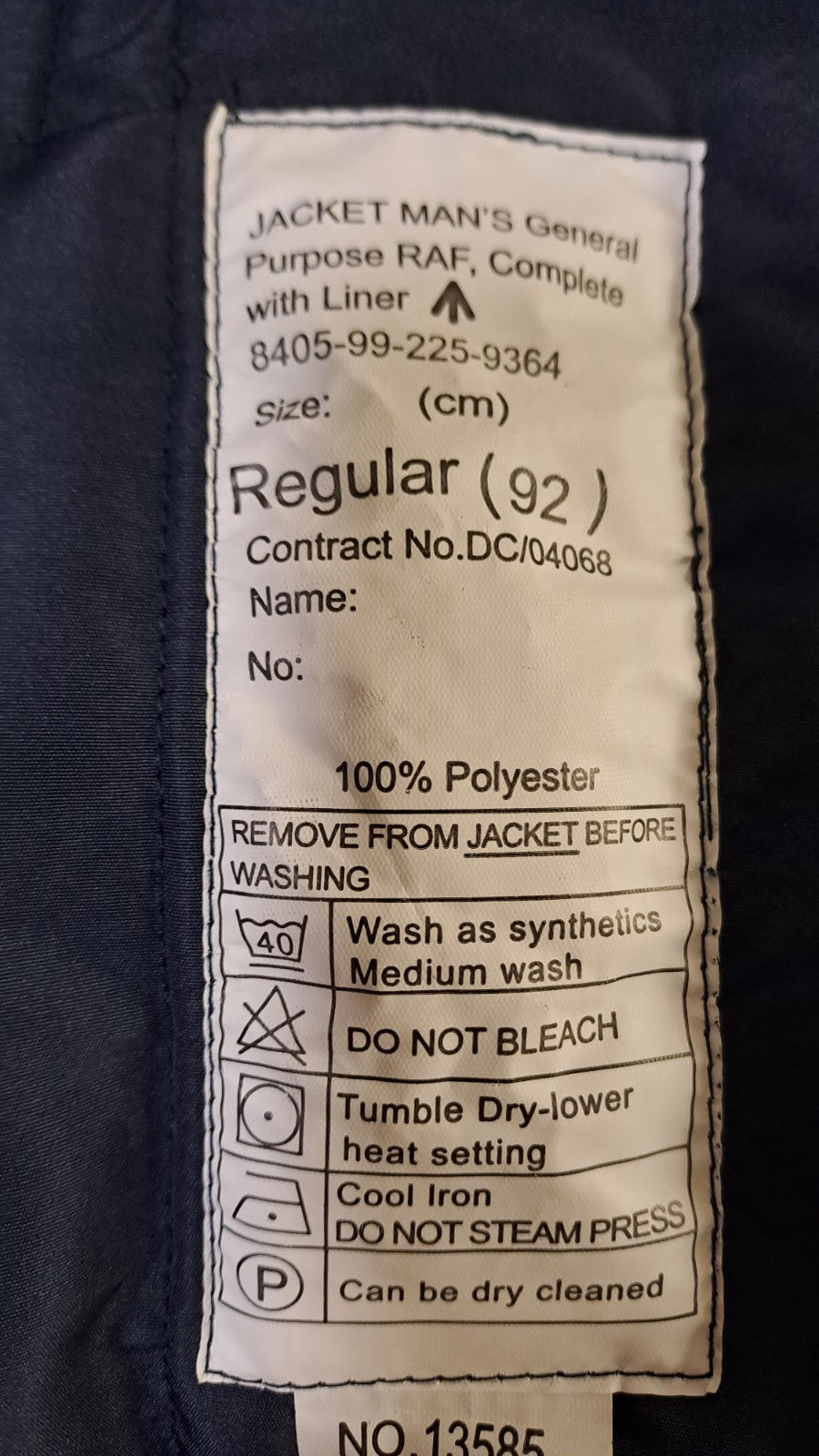 RAF General Purpose Jacket With Removable Liner Genuine British - Regular 92