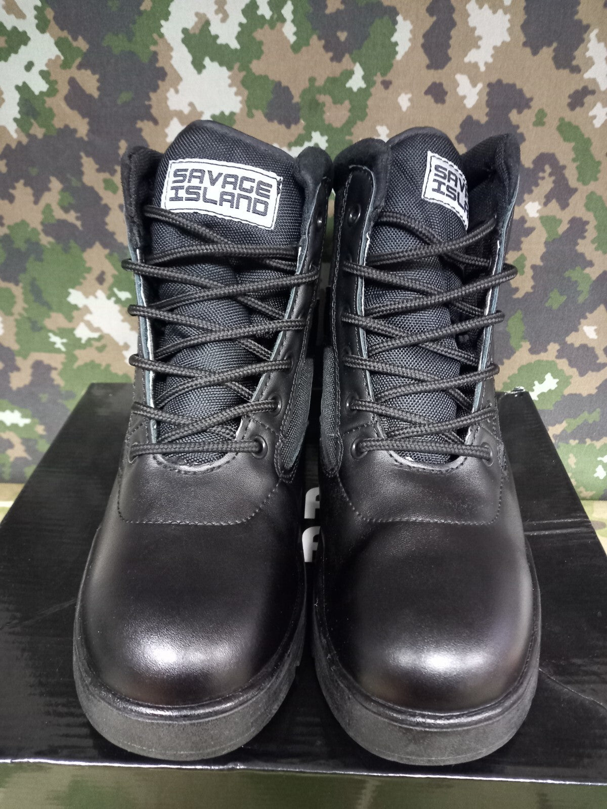 NEW BRITISH ARMY MILITARY STYLE SAVAGE ISLAND COMBAT BOOTS BLACK LEATHER - 5 M