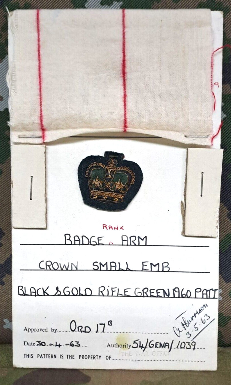 Genuine Vintage British Army Inspectorate of Stores Cloth Badge Sample Card 1963