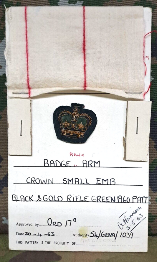 Genuine Vintage British Army Inspectorate of Stores Cloth Badge Sample Card 1963