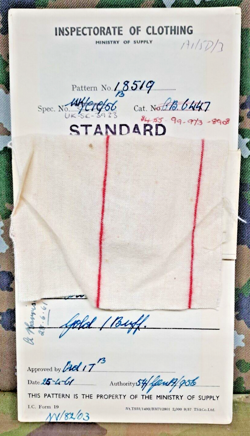 Genuine Vintage British Army Inspectorate of Stores Cloth Badge Sample Card 1961