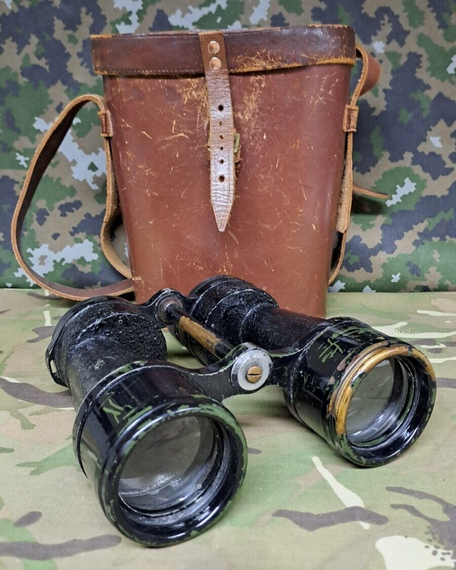 Antique Vintage Rare WW2 British Ross Binoculars & Leather Case Wartime