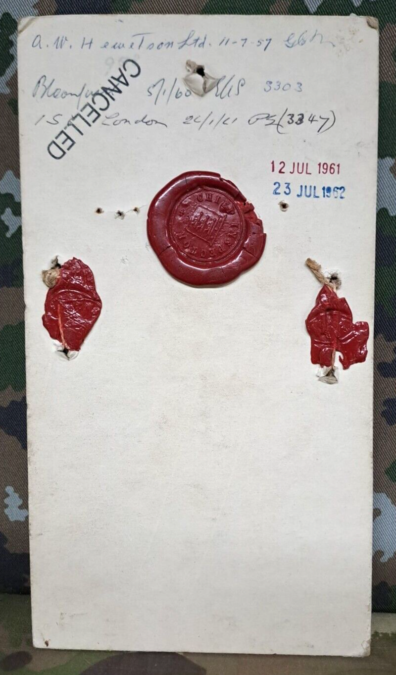 Genuine Vintage British Army Inspectorate of Stores Cloth Badge Sample Card 1954