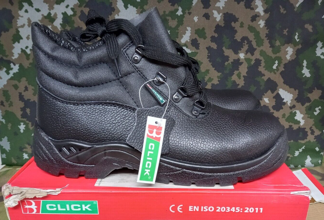 NEW Click Black Leather Safety Boots Shoes Non Slip Oil Resistant - Size - 8M UK