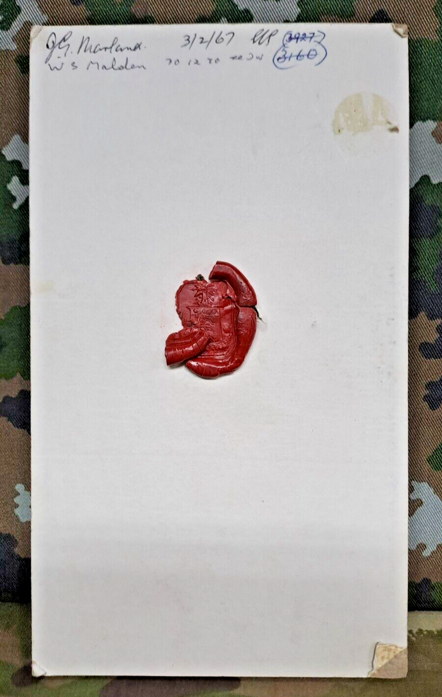 Genuine Vintage British Army Inspectorate of Stores Cloth Badge Sample Card 1966