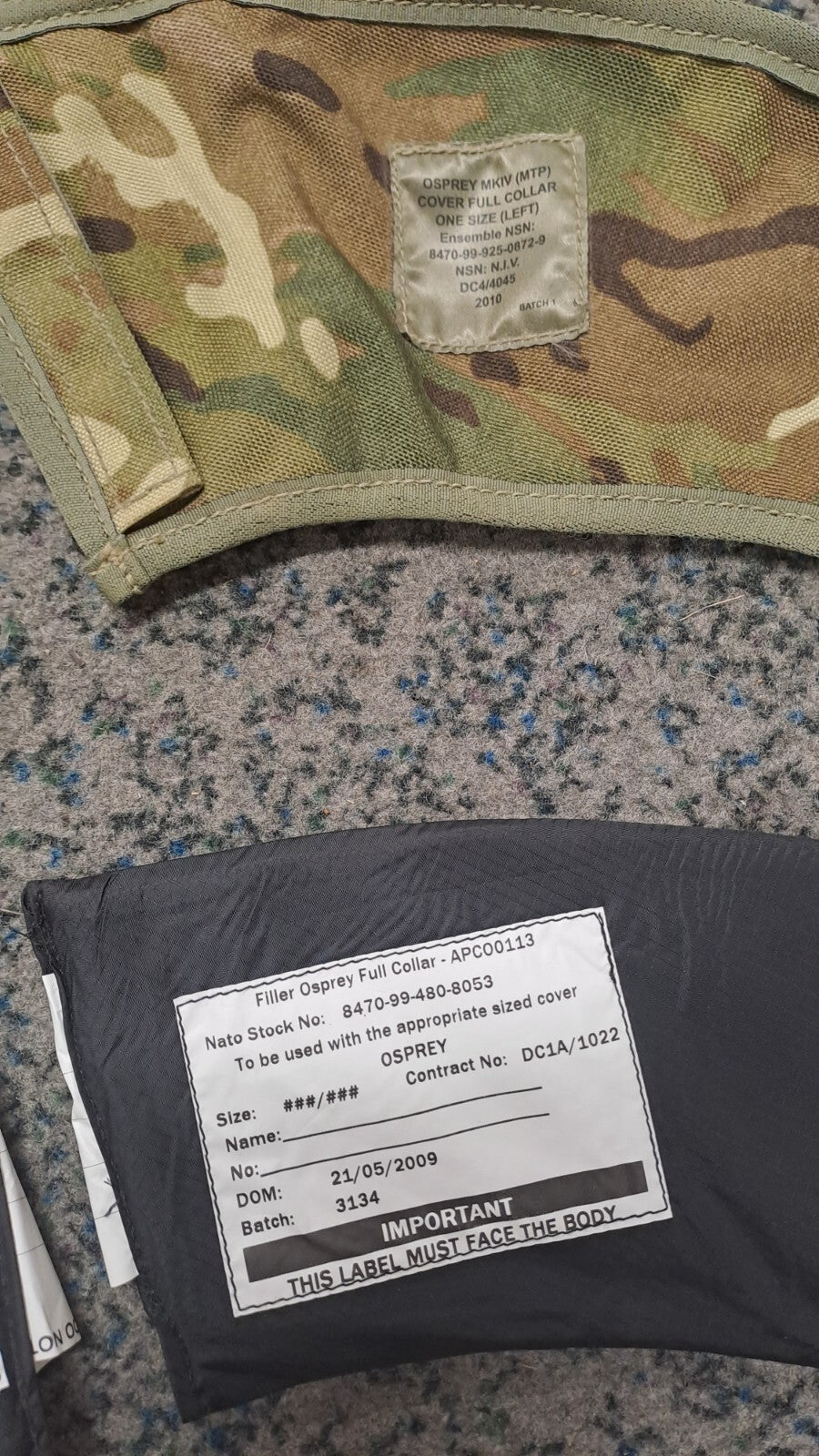 Genuine British Army Military SAS Full Collar MTP with Ballistic Filler Osprey