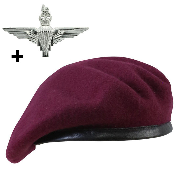 THE PARACHUTE REGIMENT MAROON BERET SET WITH OPTIONAL CAP BADGE AND BOW 55-60
