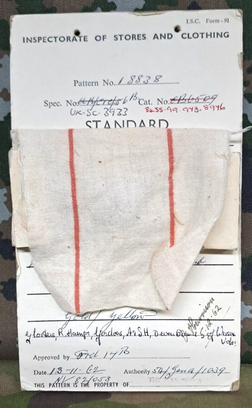 Genuine Vintage British Army Inspectorate of Stores Cloth Badge Sample Card 1962