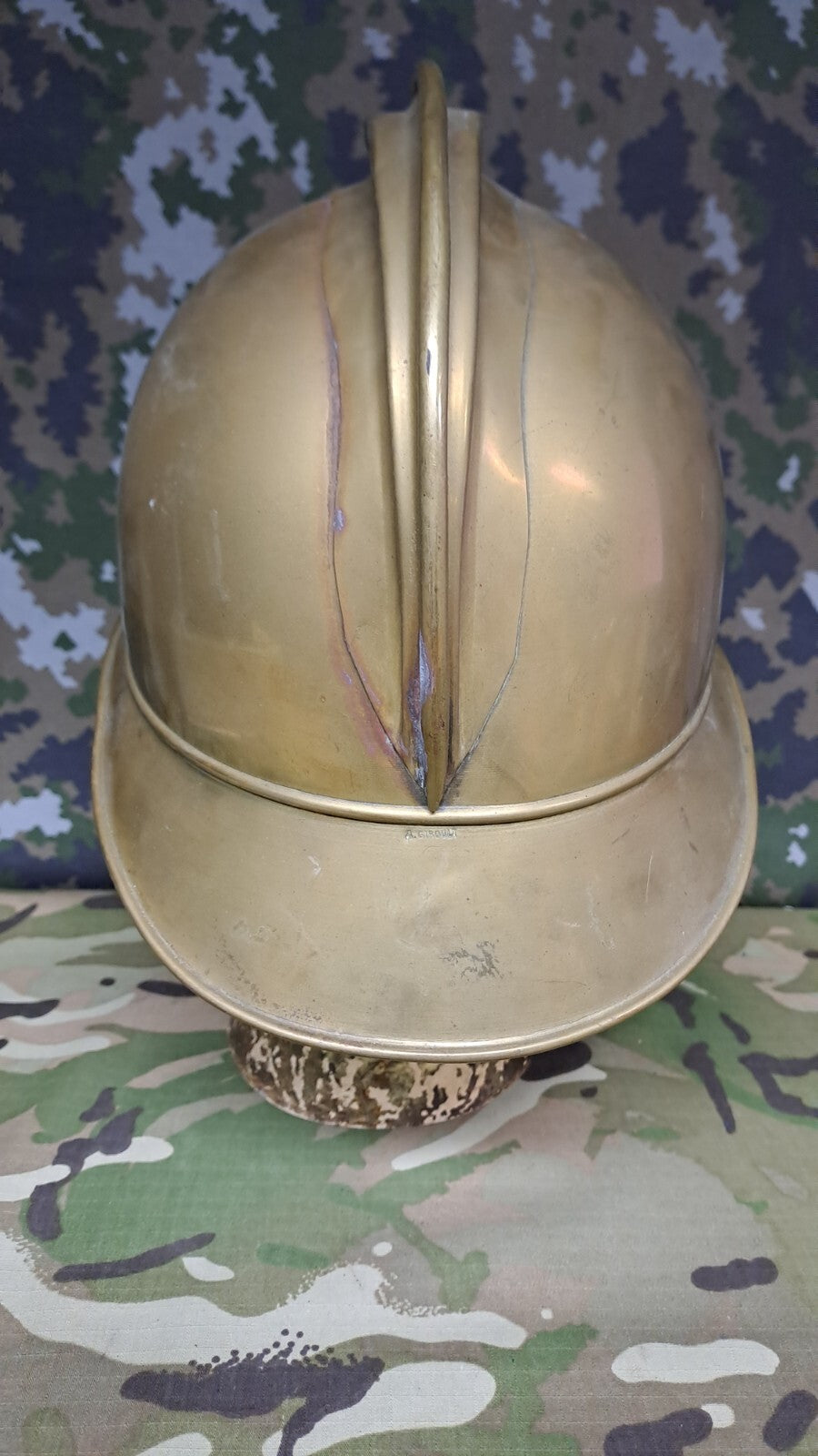 Antique FRENCH SAPEURS POMPIERS FIREMAN’S HELMET Crouy sur Ourcq Fire Service
