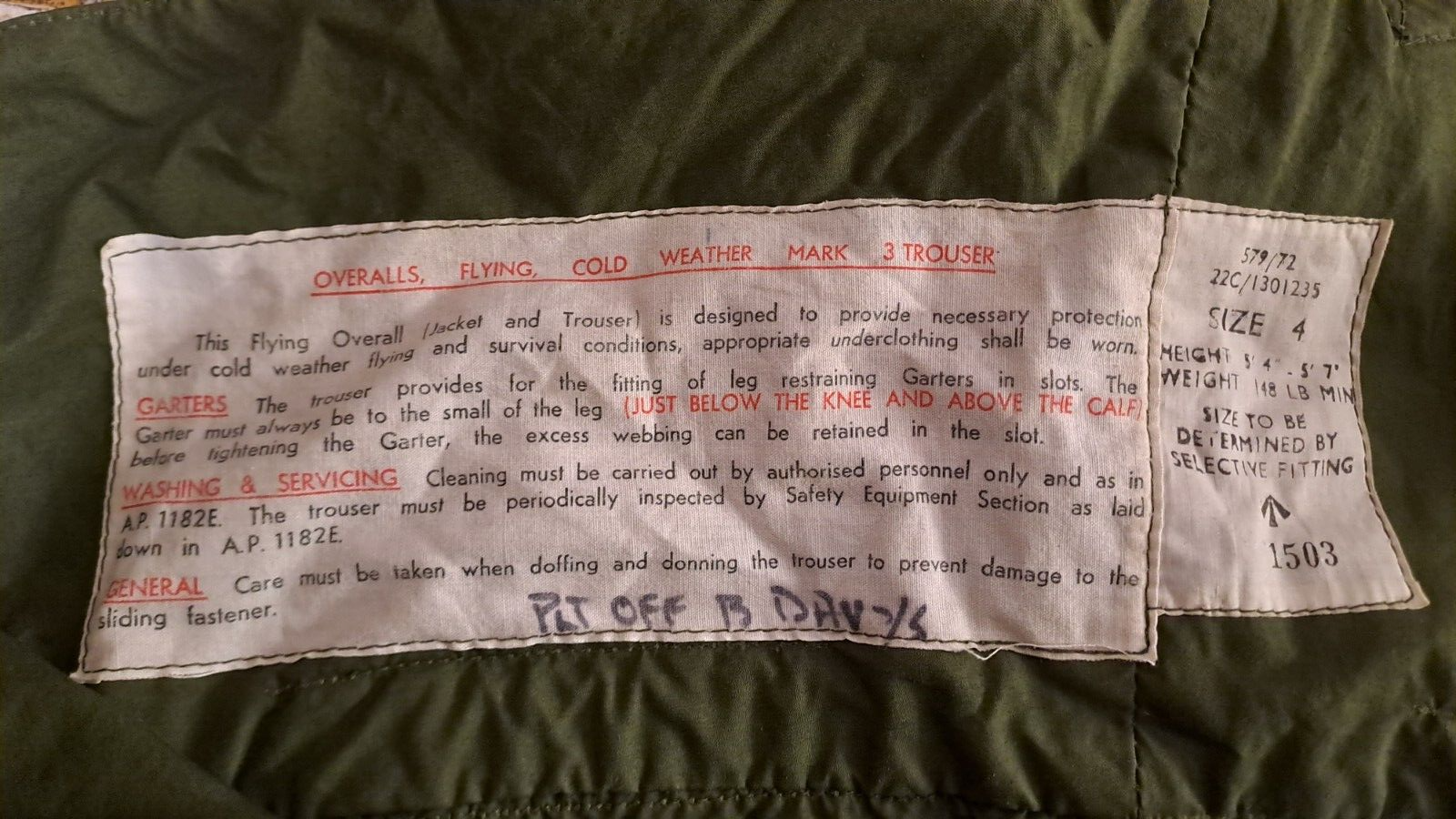 Vintage RAF Aircrew Jet Pilot Olive Green Cold Weather MK3 Flying Trousers - 4