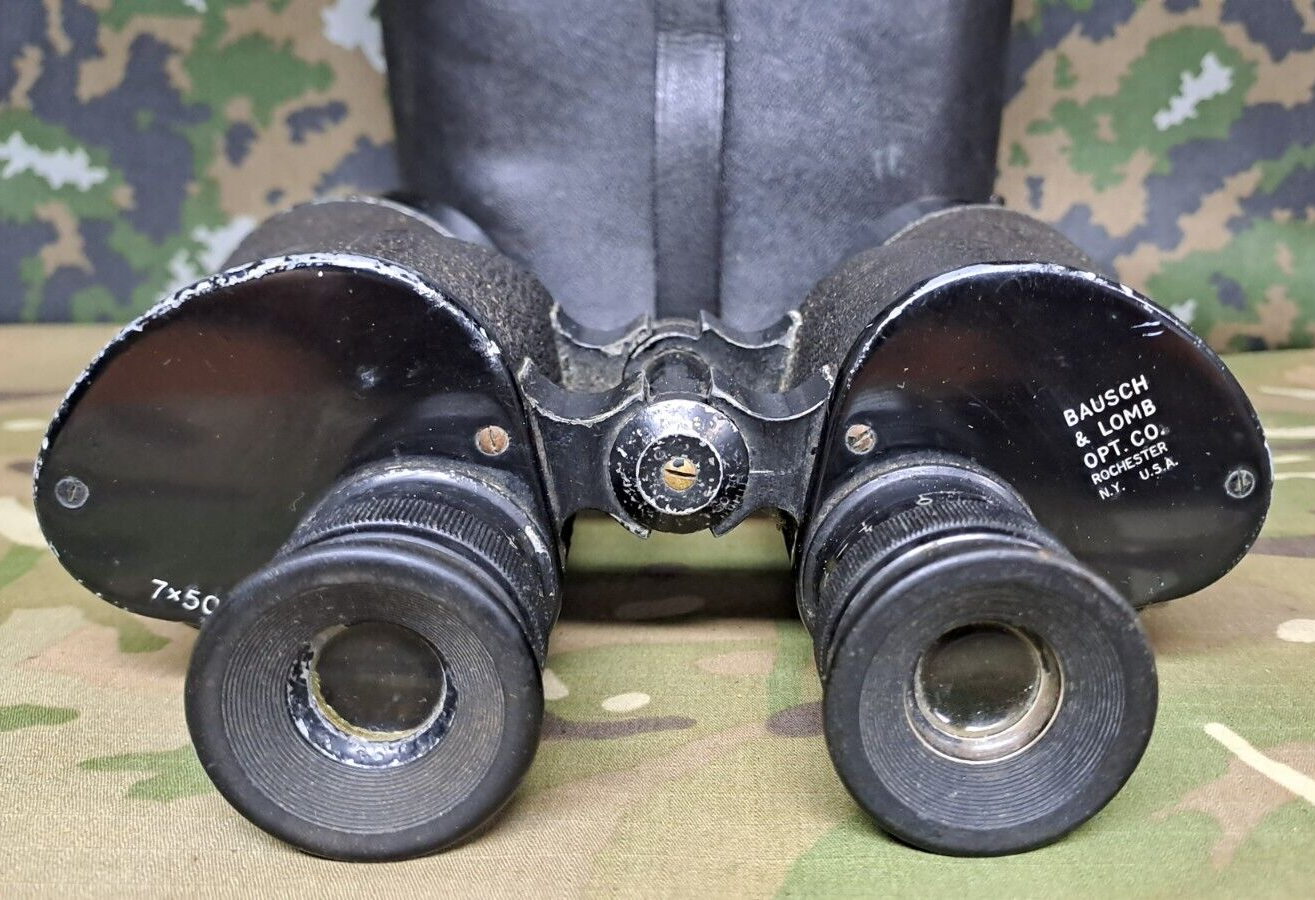 Antique Vintage Rare WW2 Bausch & Lomb Opt Co N.Y Binoculars & Case Wartime