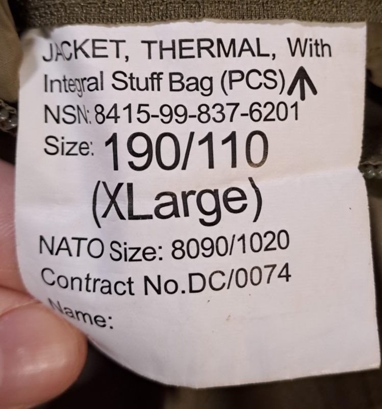 Genuine British Army PCS Thermal Jacket Full Zip Insulated Camping Tent Smock XL