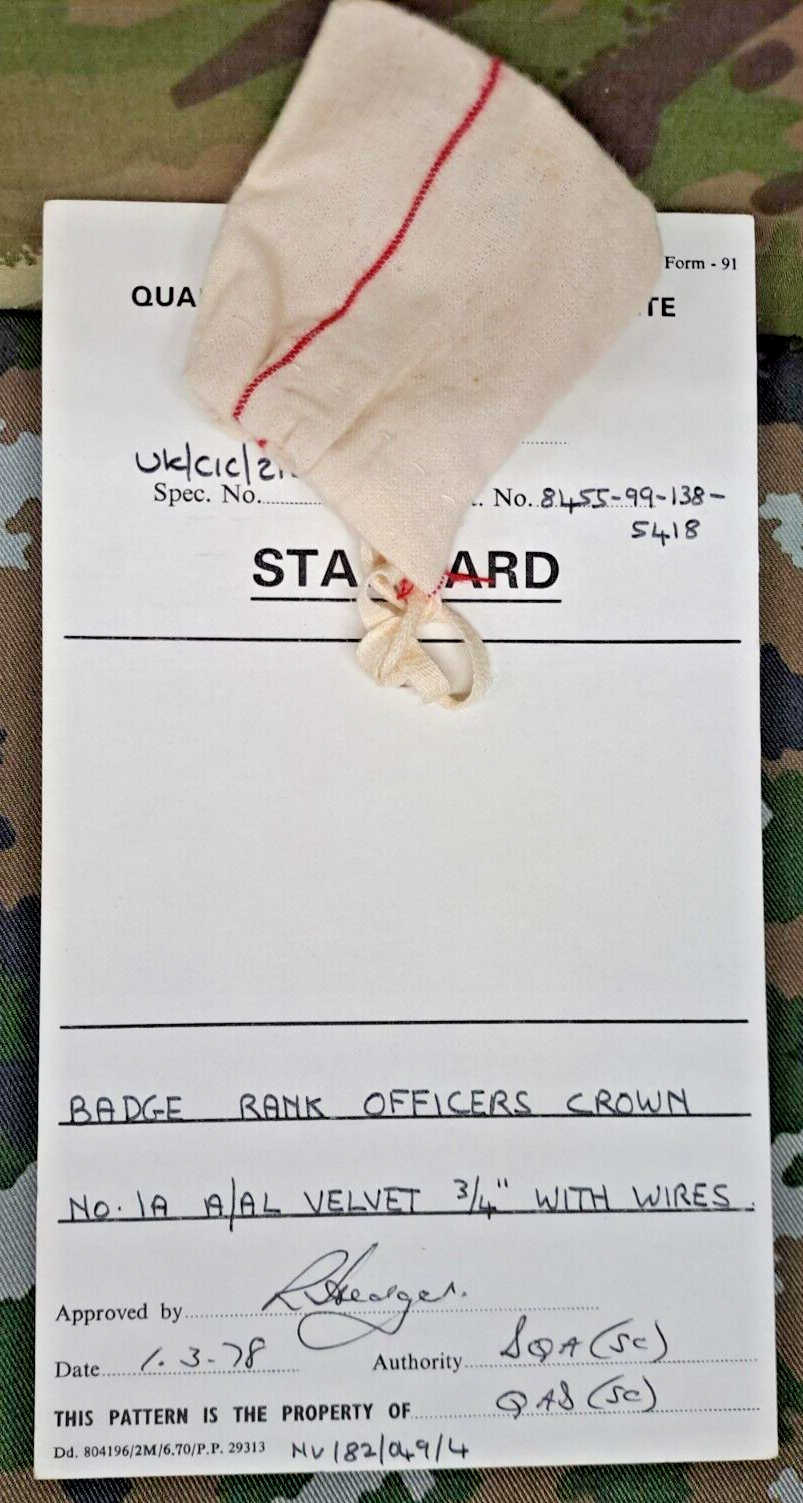 Genuine Vintage British Army Inspectorate of Stores Metal Badge Sample Card 1978