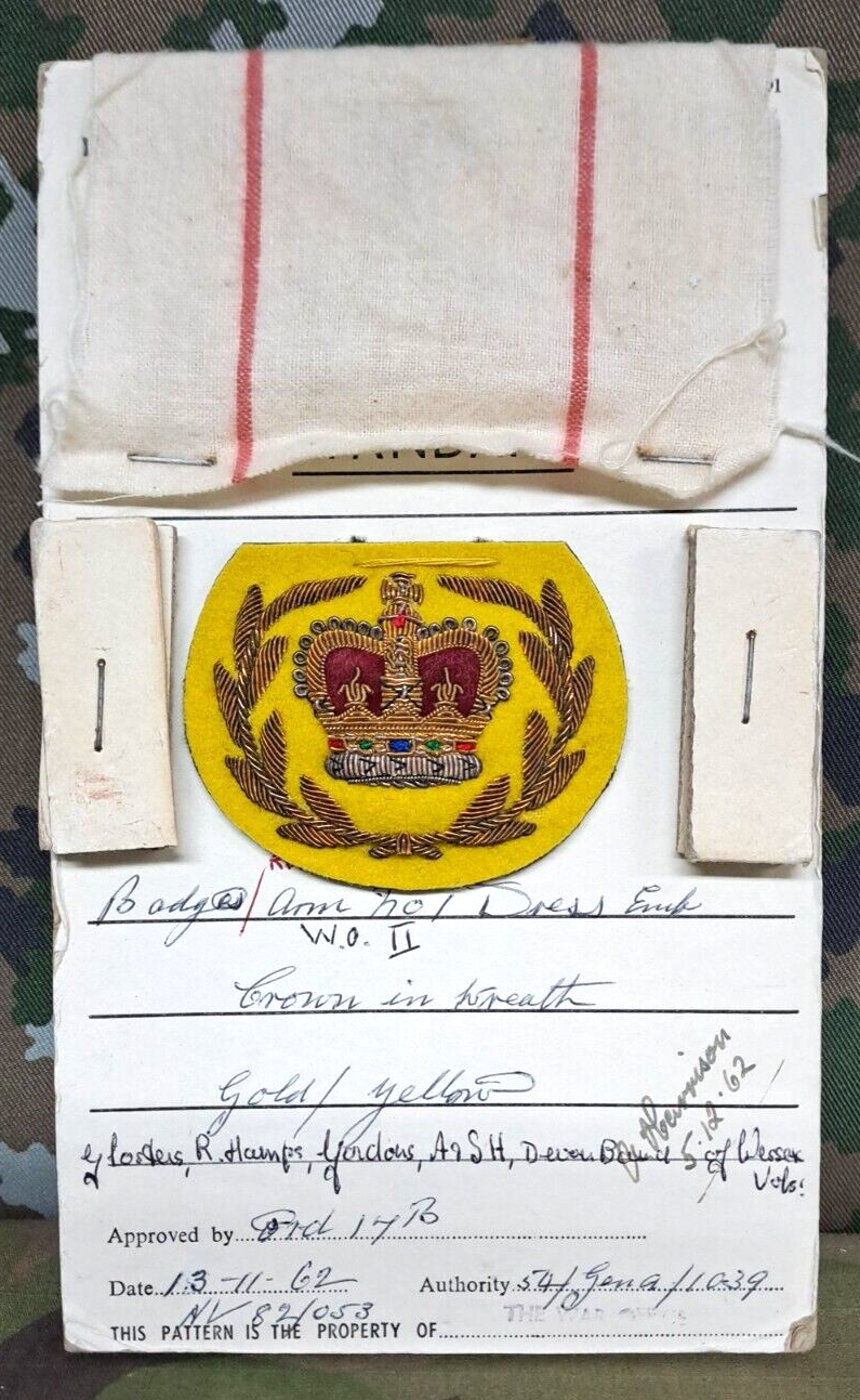 Genuine Vintage British Army Inspectorate of Stores Cloth Badge Sample Card 1962