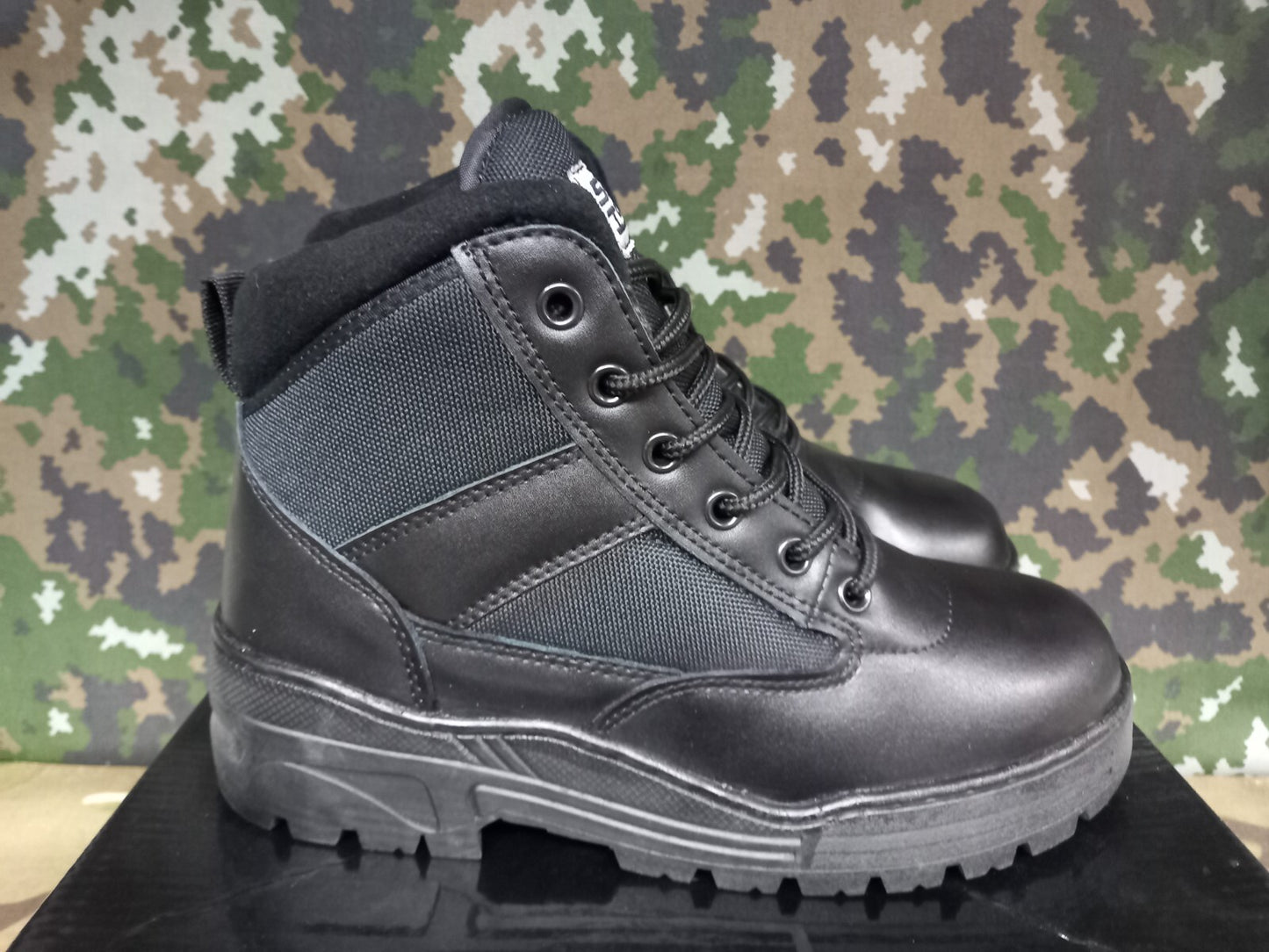 NEW BRITISH ARMY MILITARY STYLE SAVAGE ISLAND COMBAT BOOTS BLACK LEATHER - 5 M