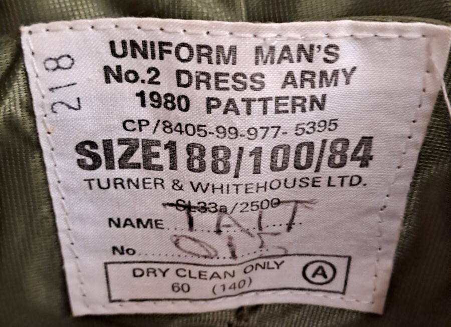 British Army Jacket No 2 Dress Old Pattern 1980s Olive Green - 188/100/84