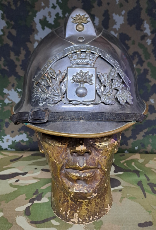 Original Antique FRENCH SAPEURS POMPIERS FIREMAN’S HELMET Vendee Fire Service