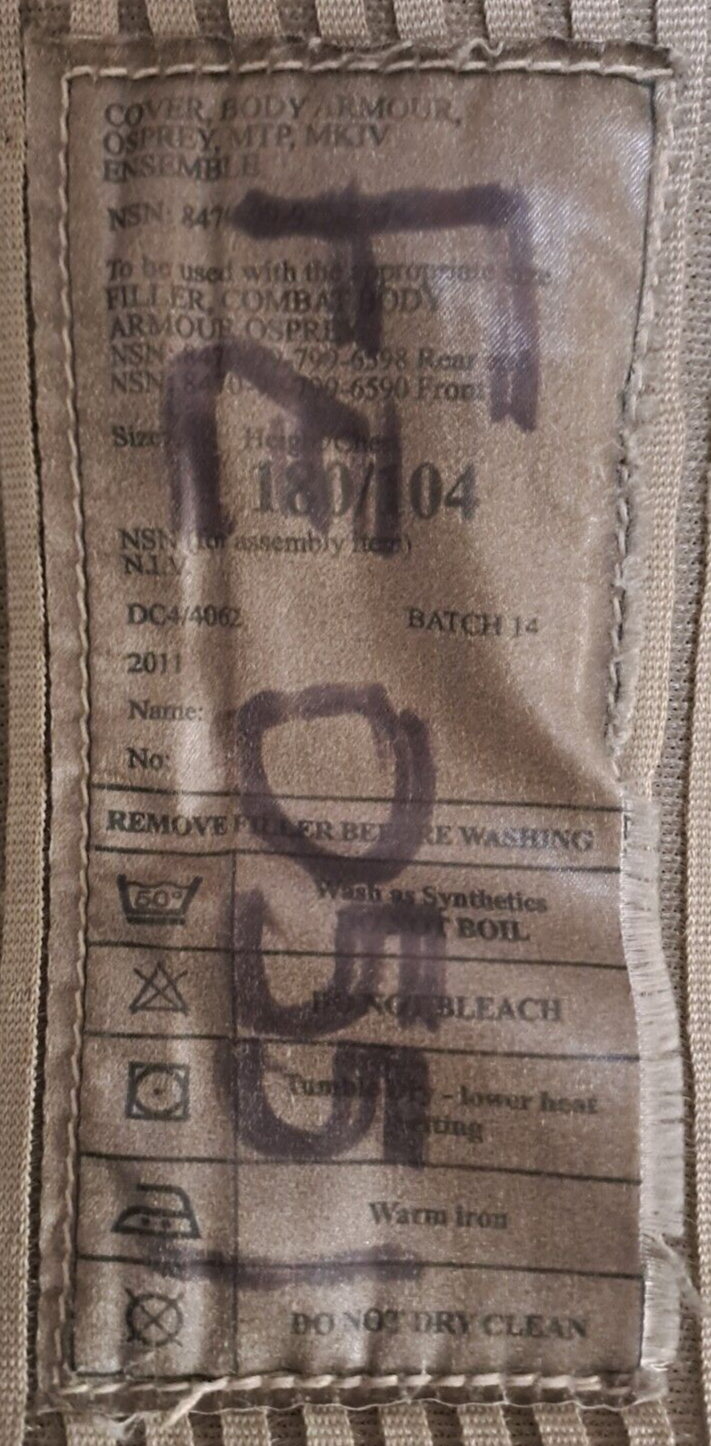 British Military Issue MTP OSPREY Body Armour Vest Cover Rear Panel - 180/104