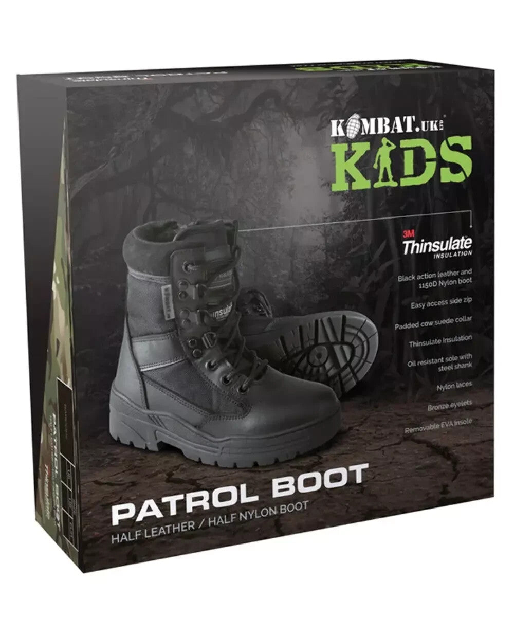 Kombat UK Kids Boys Cadet Patrol Boots Black Military Army Side Zip UK - 9 UK