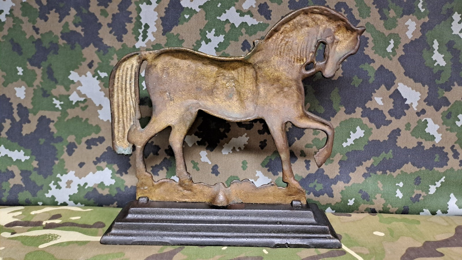 Antique Vintage Brass Iron Doorstop Weight Horse Equestrian Ornament